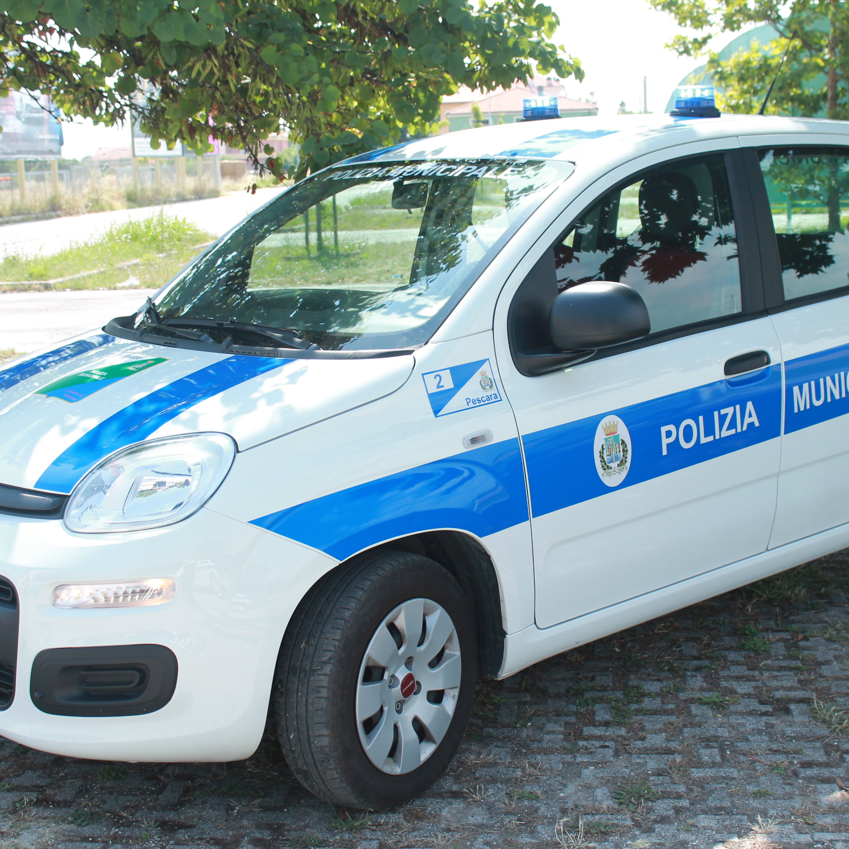 allestimento veicolo polizia locale - allestimento esterno base - fiat panda regione abruzzo - celiani allestimento veicoli speciali